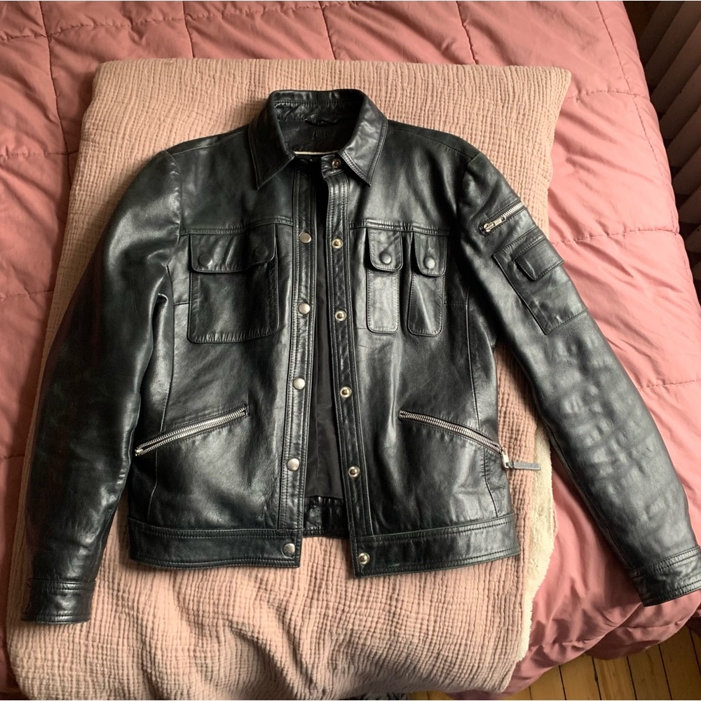 Black leather coat CUERO (genuine leather)
